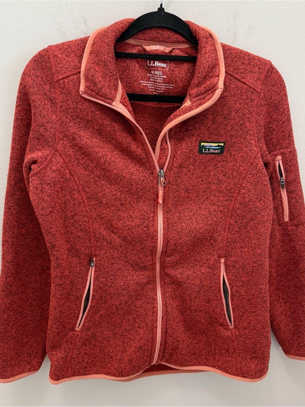 L.L. Bean Women’s Coral-Red Fleece Sweater Jacket Full Zip Womens Size Medium